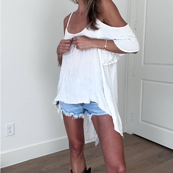 Summer Cold Shoulder Crochet Loose Beach Dress Shoulder High-Low Tunic Top - Picture 2 of 6